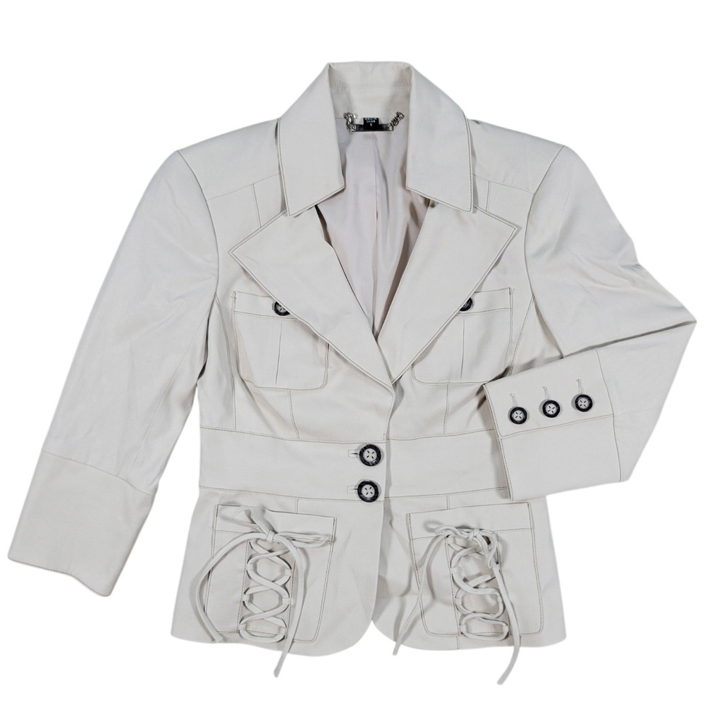 Bebe Y2K Blazer Jacket Womens 0 Beige Lace Up Business Career Academia Office